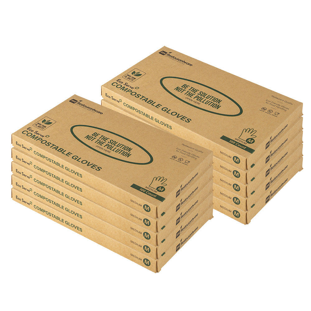 Eco Serve Clear Plastic Medium Compostable Gloves - Powder-Free - 11" x 9" - 100 count box