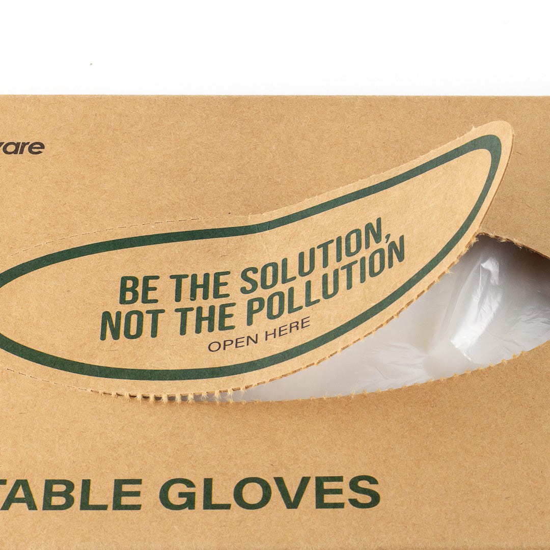 Eco Serve Clear Plastic Medium Compostable Gloves - Powder-Free - 11" x 9" - 100 count box