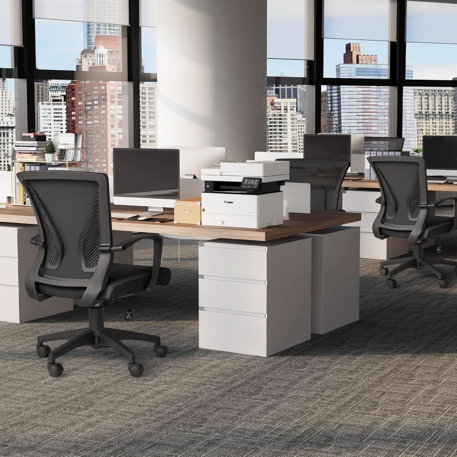 Office Chair Ergonomic Mid Back Mesh Black Lumbar Support